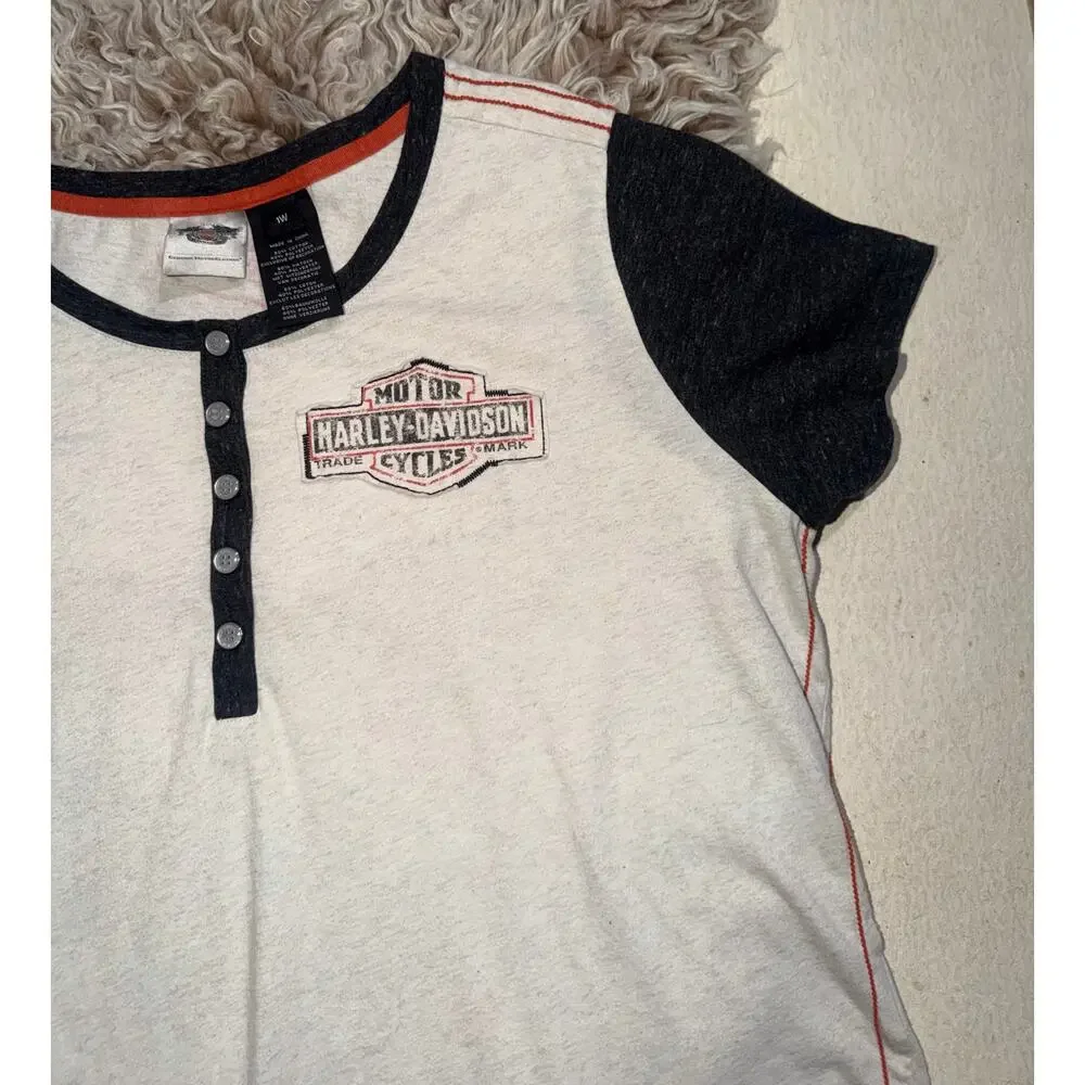 Harley Davidson women’s vintage cream & black short sleeve top - Picture 3 of 16